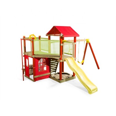 Outdoor Playground Wooden Swing Set Fort and Fortress