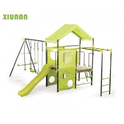 Outdoor Children Metal Playground Climbing frame kids Swing  set With Plastic Slide and wooden